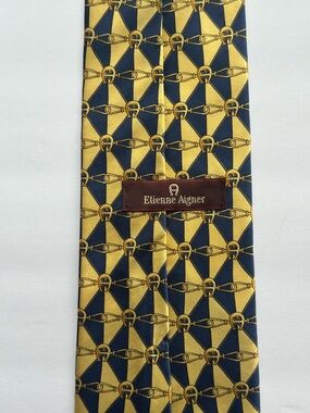 Etienne Aigner Yellow & Navy Geometric Bit-Pattern Silk Tie